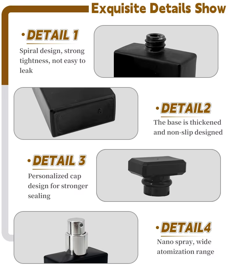 زجاجة عطر زجاجية مربعة سوداء بلورية