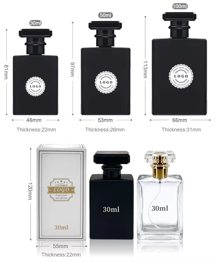 زجاجة عطر زجاجية مربعة سوداء بلورية