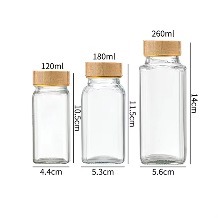 زجاجة توابل مربعة بغطاء خشبي