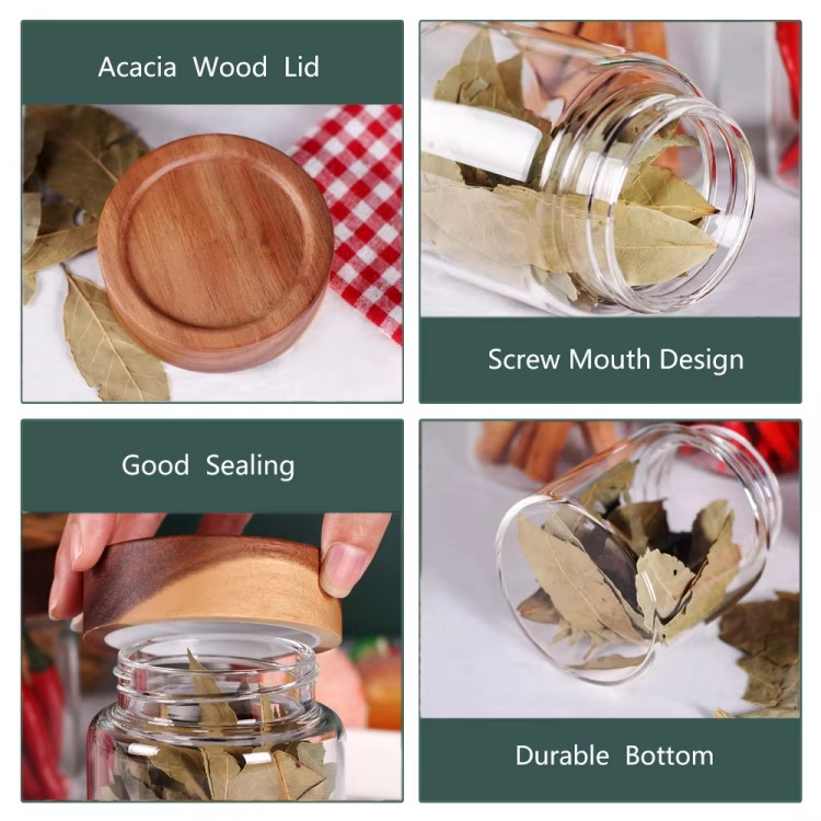 زجاجة توابل مربعة بغطاء خشبي