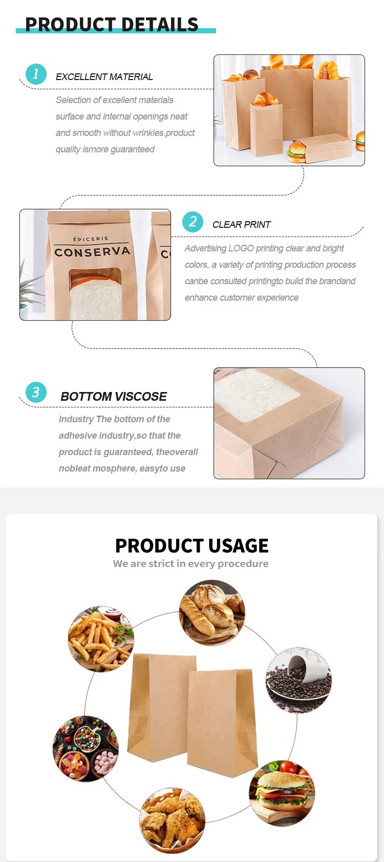 أكياس ورقية لتخزين الخبز والخبز المحمص مقاومة للزيت