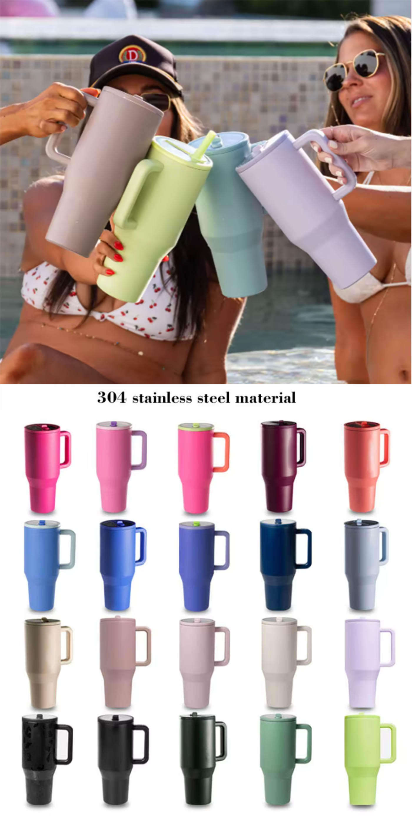 40 أوقية الفولاذ المقاوم للصدأ بهلوان المياه مع مقبض والقش