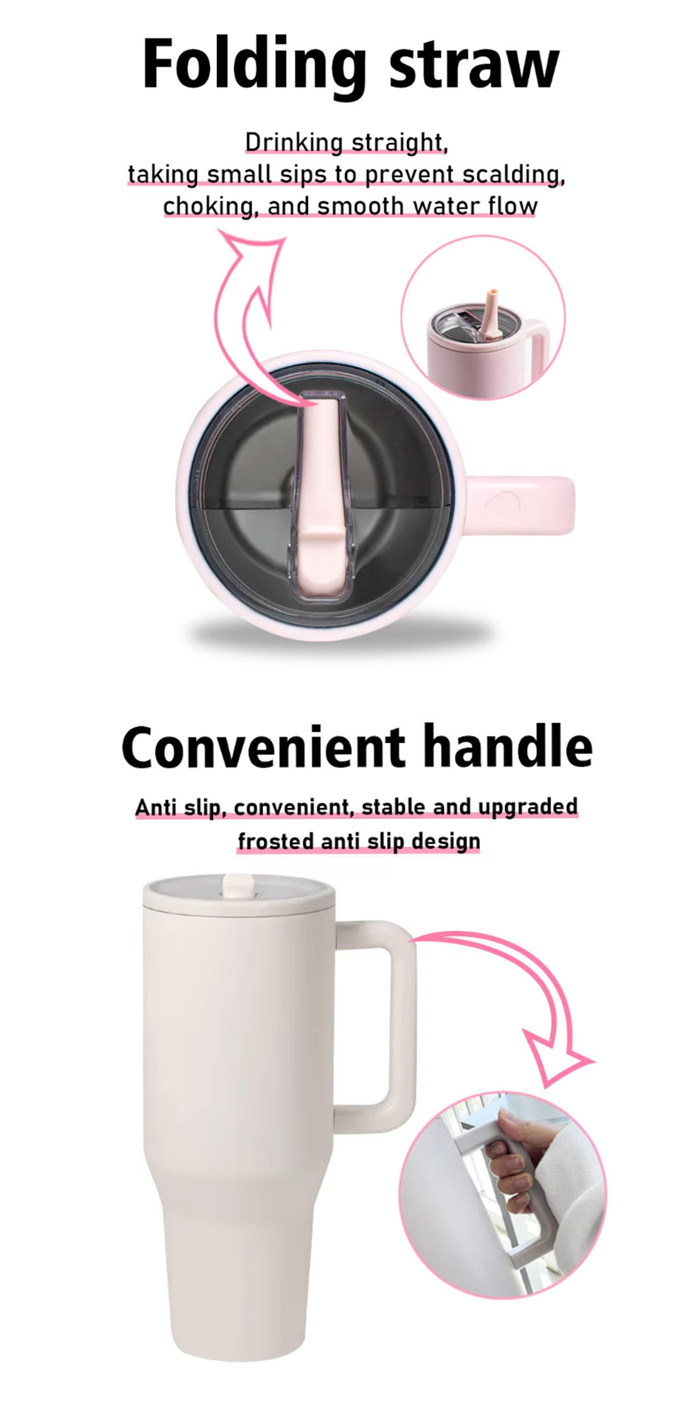 40 أوقية الفولاذ المقاوم للصدأ بهلوان المياه مع مقبض والقش