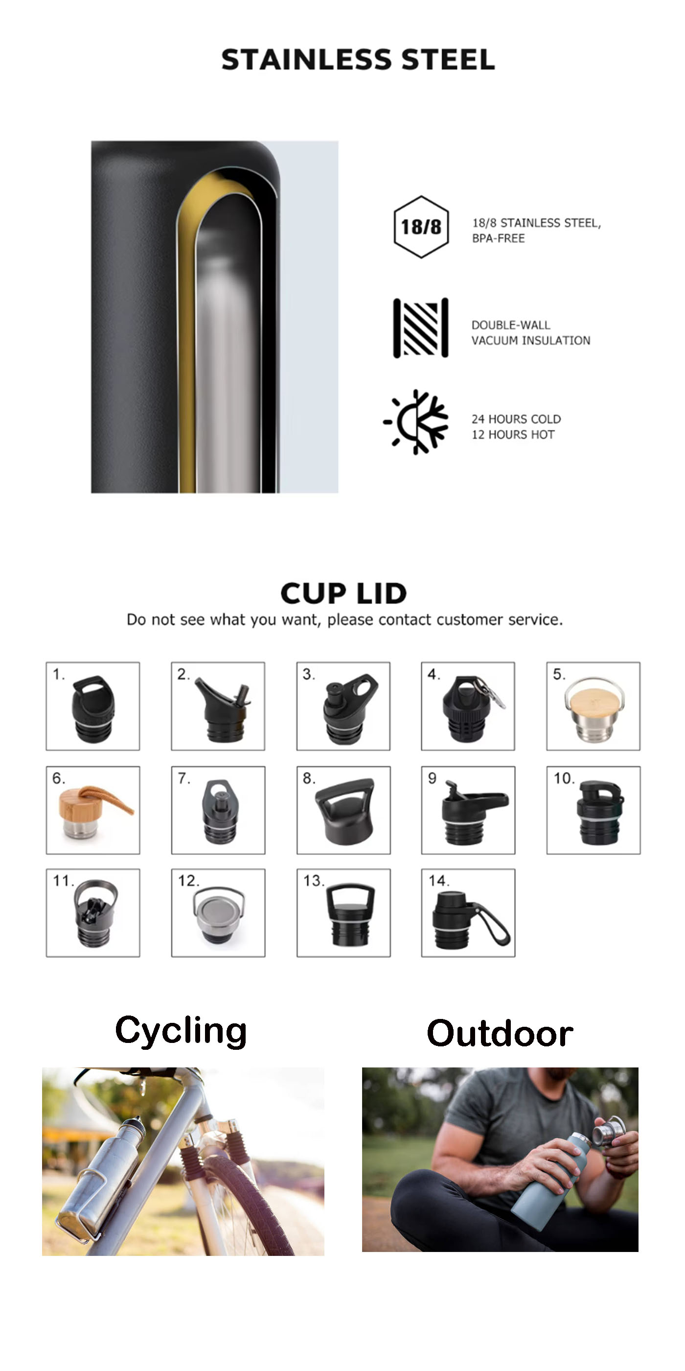 الفولاذ المقاوم للصدأ الترمس فراغ زجاجة المياه مع فم واسع