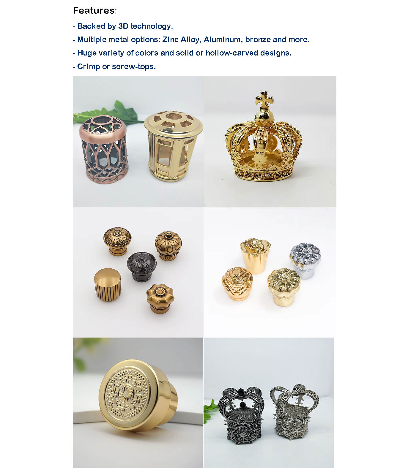 سبائك الزنك الألومنيوم معدن العطور قبعات تجعيد المسمار